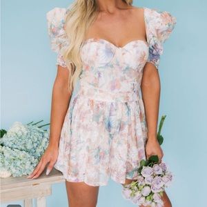These Three Boutique Watercolor Puff Sleeve Romper